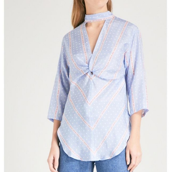SANDRO Blue Twisted Keep Dancing Poplin Top - S - Picture 1 of 5